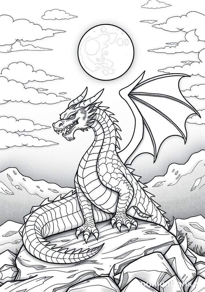 Dragão e a Lua Cheia para Colorir