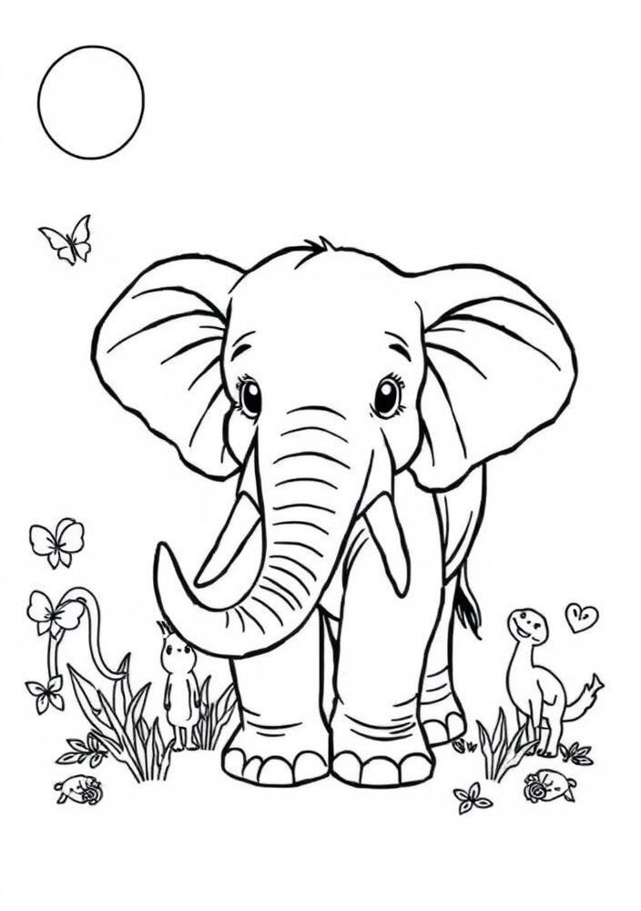 Elefante com amigos animais para colorir