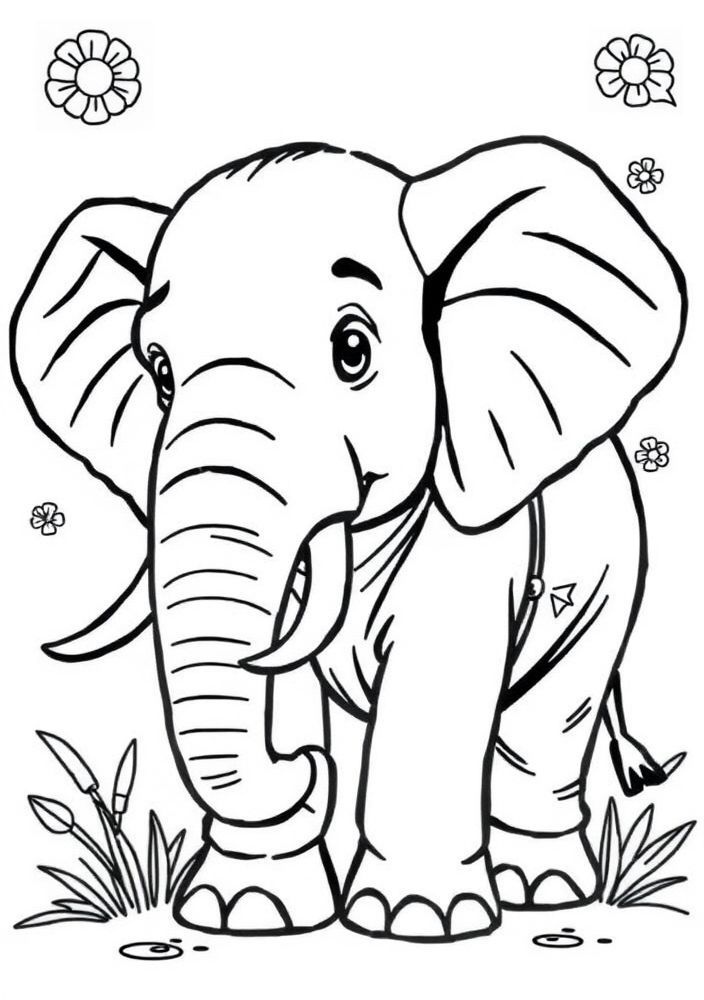 Elefante com mochila para escola para colorir