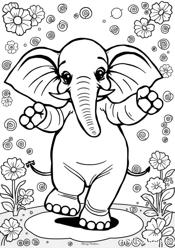 Elefante dançando para colorir