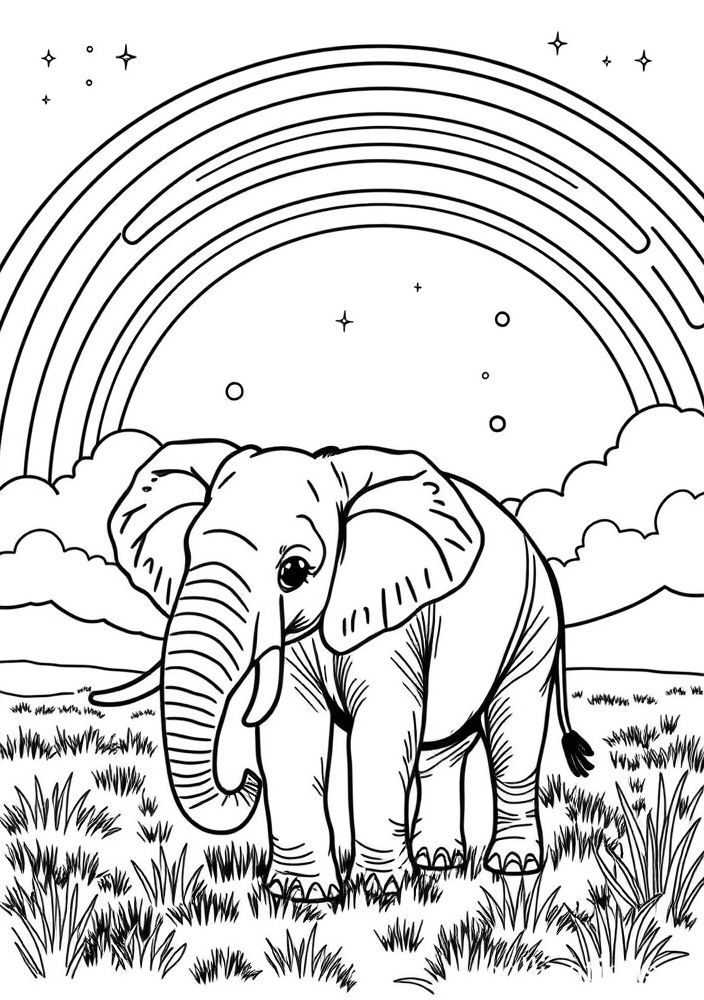 Elefante e arco-íris para colorir