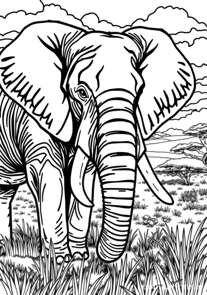 Elefante em um safari para colorir