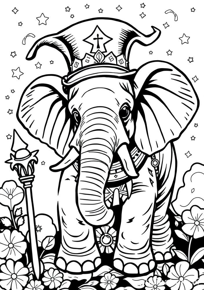 Elefante fazendo mágica para colorir