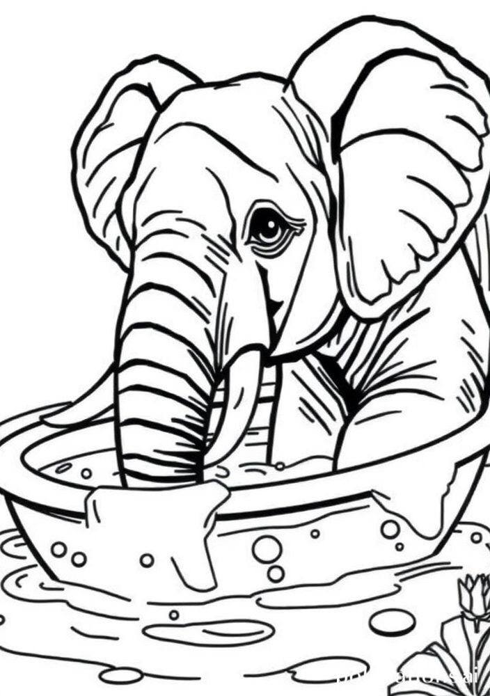 Elefante tomando banho para colorir