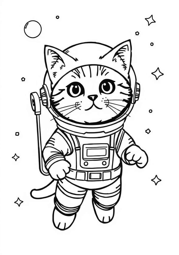 Gato Astronauta no Espaço para colorir