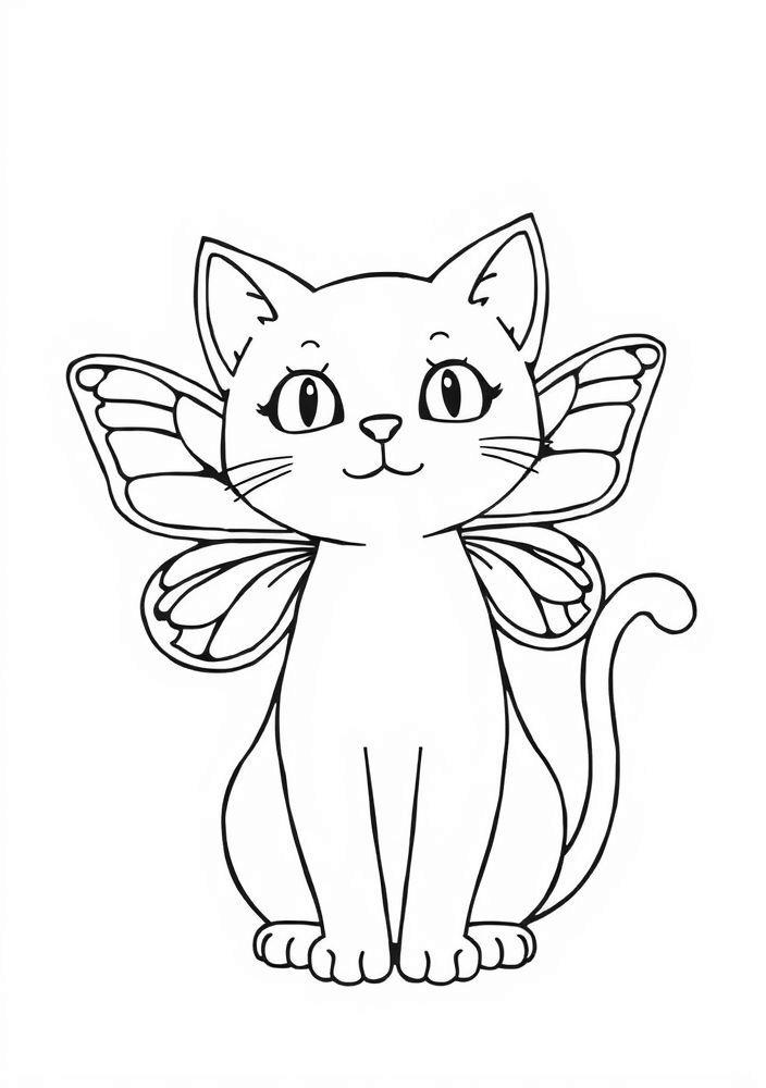Gato Fantasioso com Asa de Borboleta para colorir
