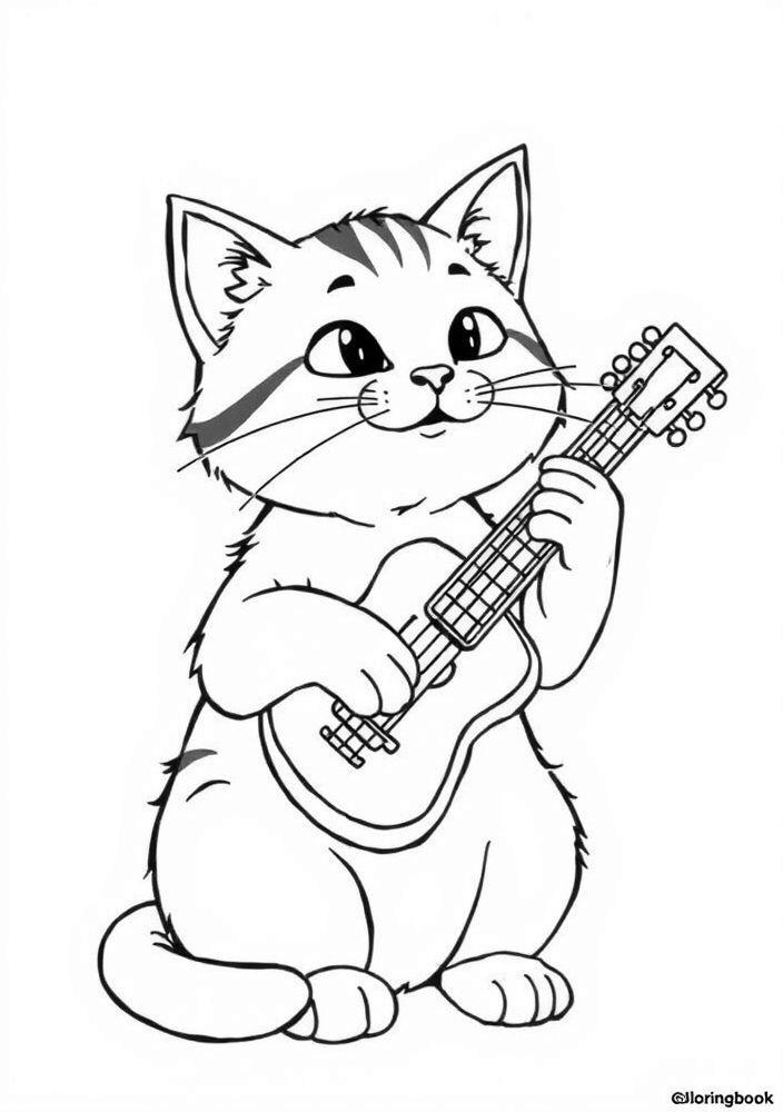 Gato com Instrumento Musical para colorir