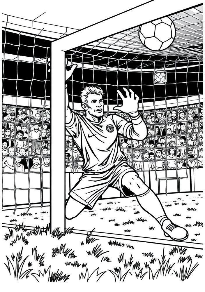 Goleiro Defendendo um Chute para Colorir