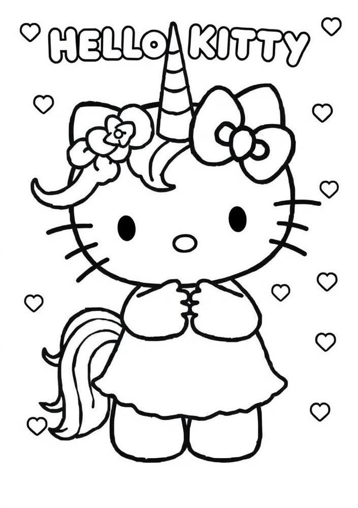 Hello Kitty com um unicórnio para colorir