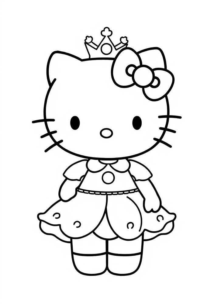 Hello Kitty com um vestido de princesa para colorir