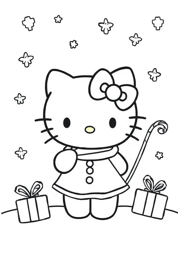 Hello Kitty comemorando o Natal para colorir