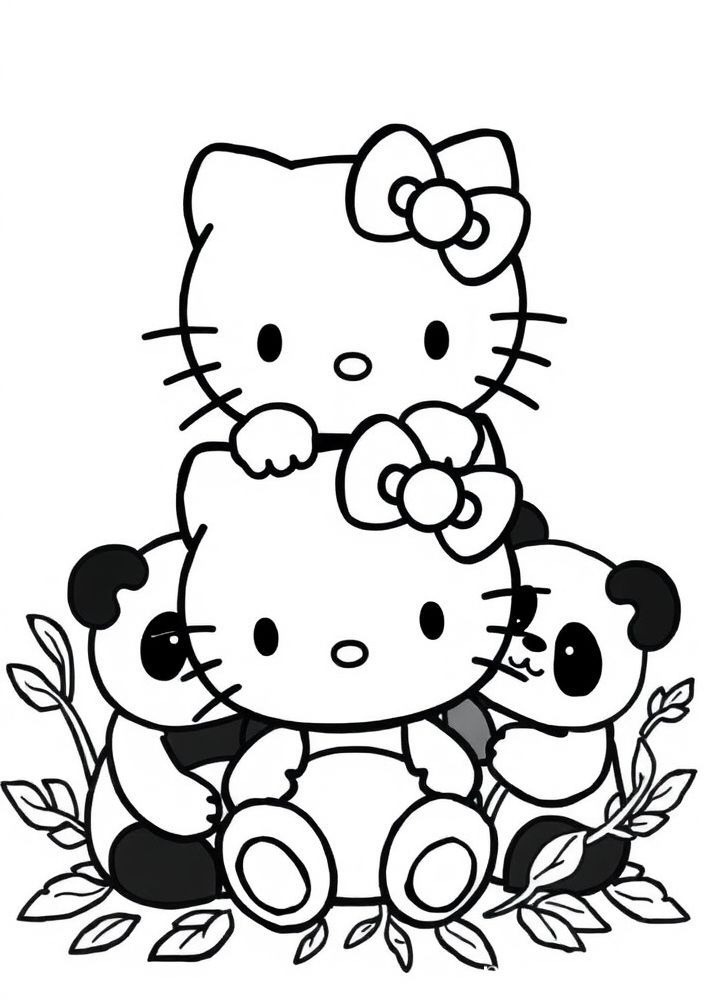 Hello Kitty e Pandas para colorir