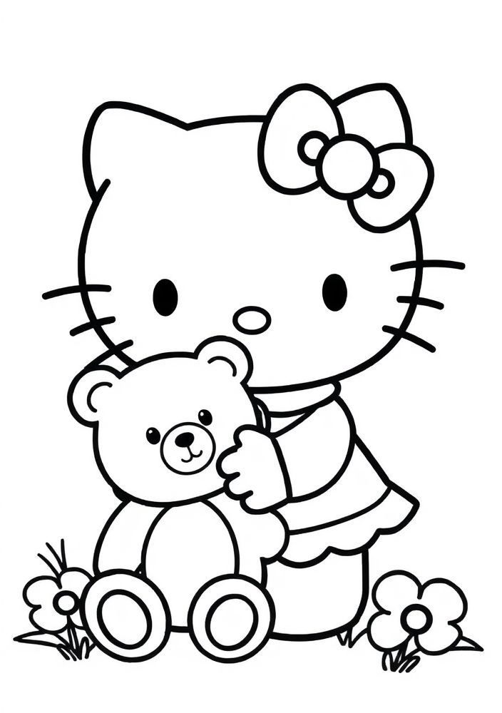 Hello Kitty e seu amigo o urso para colorir