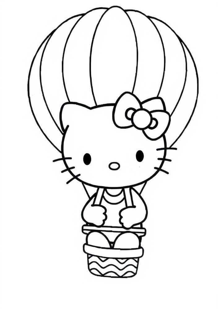 Hello Kitty em um balão de ar quente para colorir