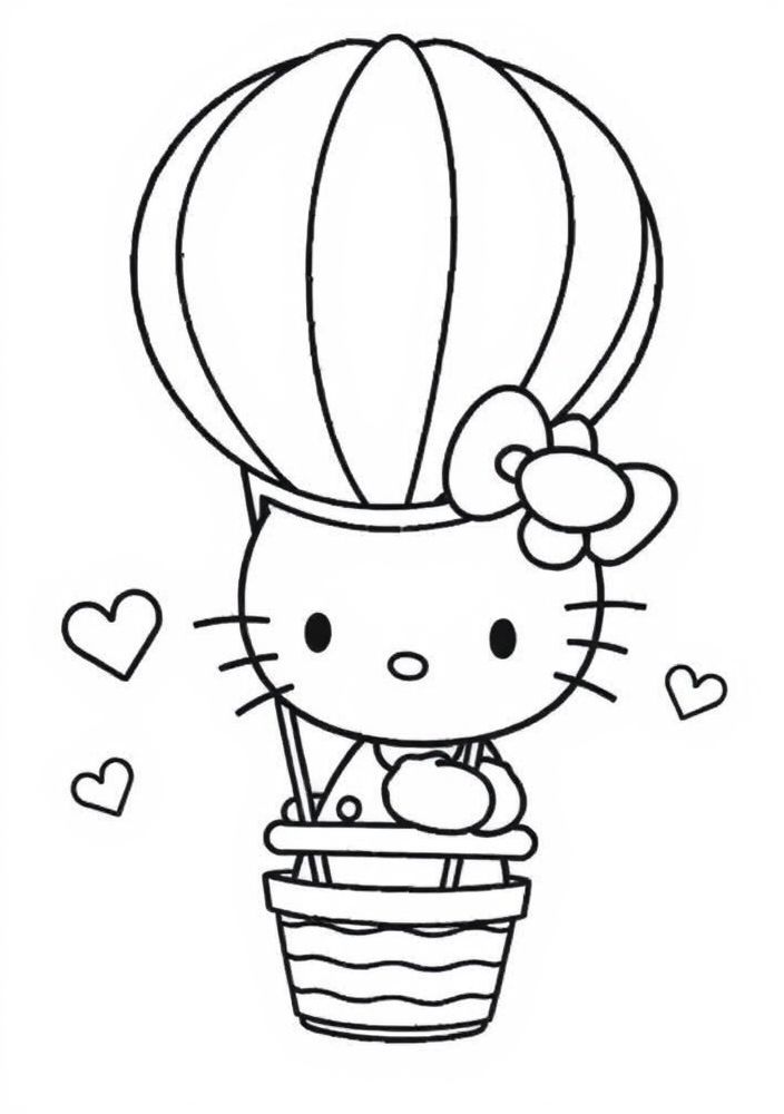 Hello Kitty em um balão de ar quente para colorir
