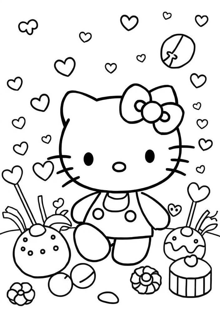 Hello Kitty em um mundo de doces para colorir