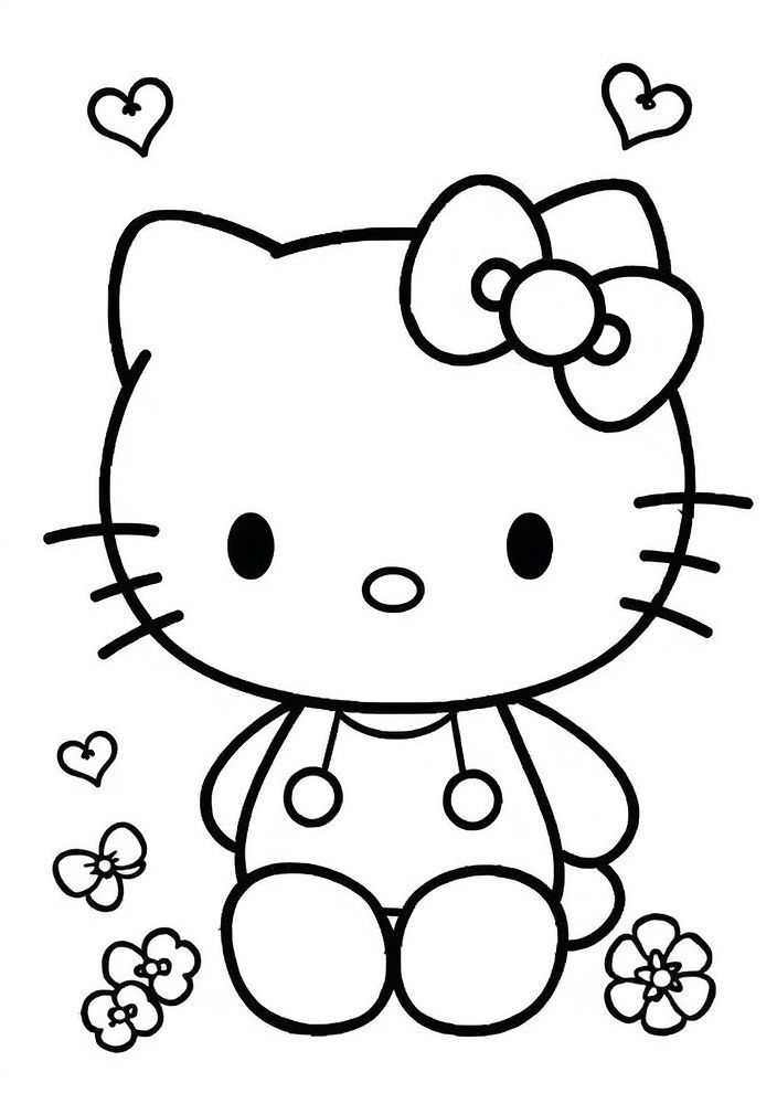 Hello Kitty fazendo um desenho para colorir