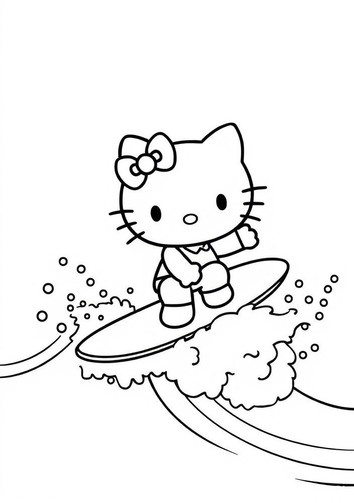 Hello Kitty surfando para colorir