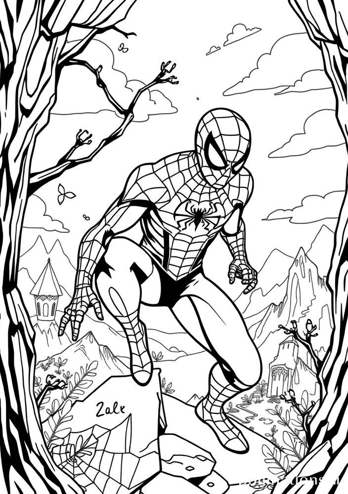 Homem-Aranha em um Mundo de Fantasia para Colorir