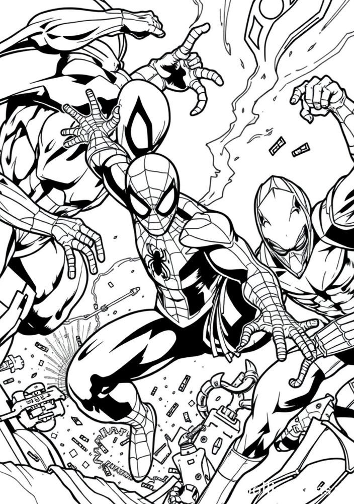 Homem-Aranha em uma Cena de Combate para Colorir