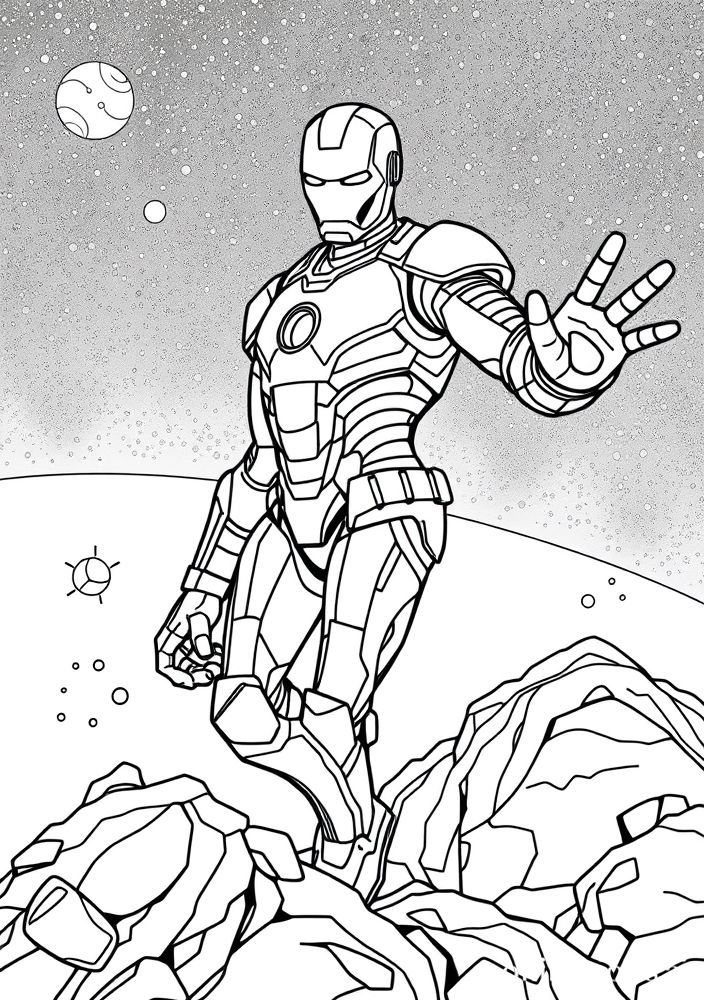 Homem de Ferro no espaço sideral para colorir