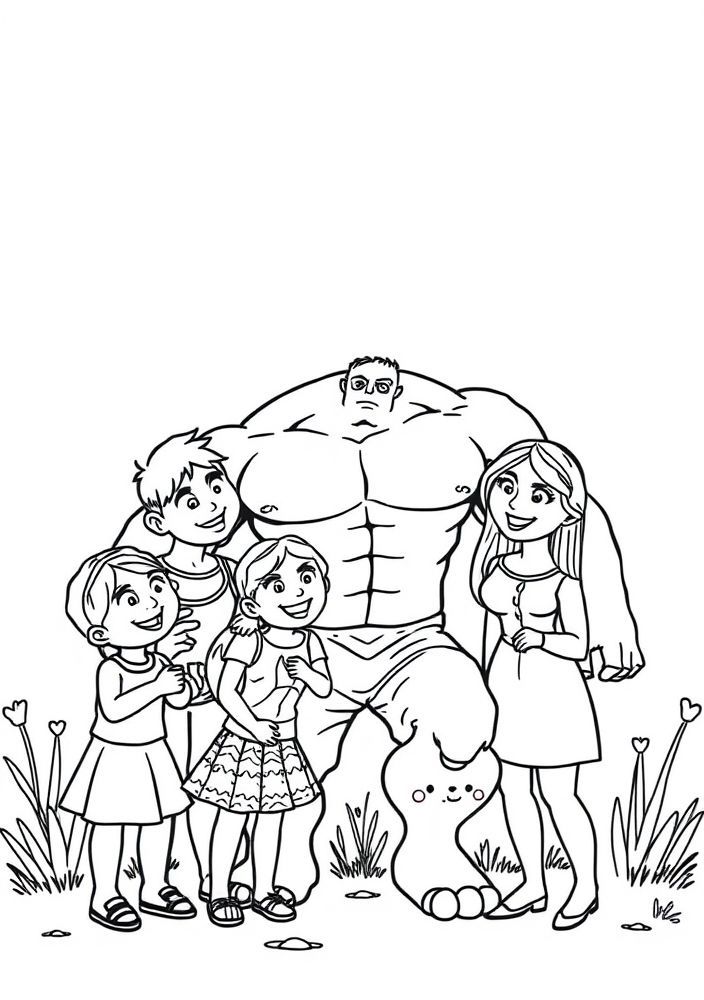 Hulk com sua família para colorir