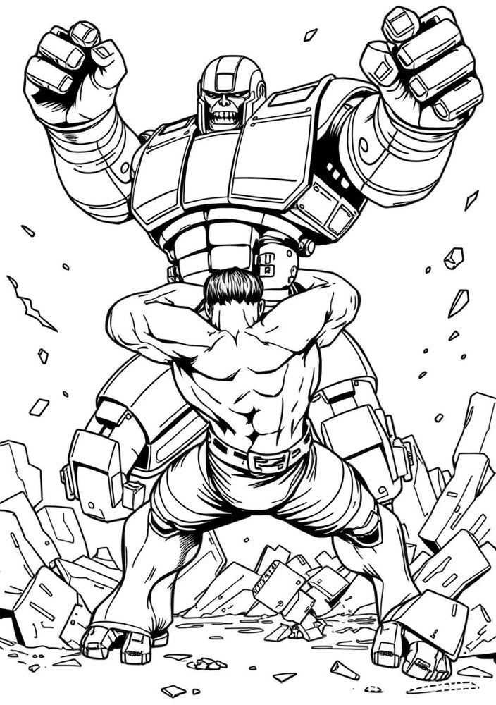 Hulk e um robô gigante para colorir