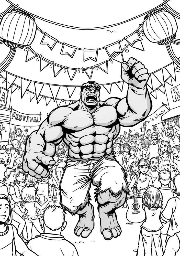 Hulk em um festival de música para colorir