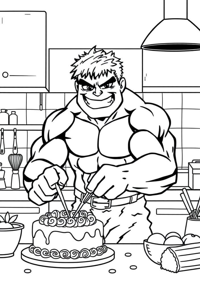 Hulk fazendo um bolo para colorir