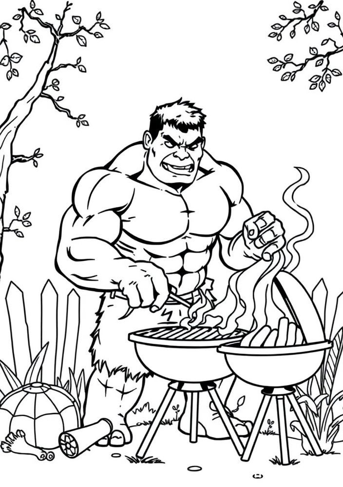 Hulk fazendo um churrasco para colorir