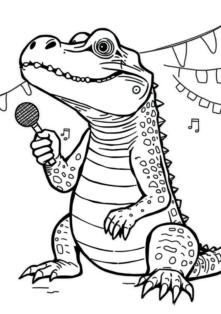 Jacaré com Amigos em um Festival de Música para colorir