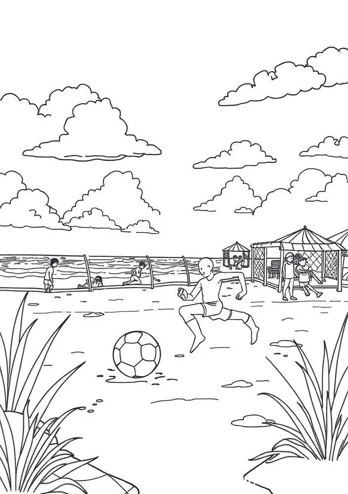 Jogo de Futebol de Praia para Colorir