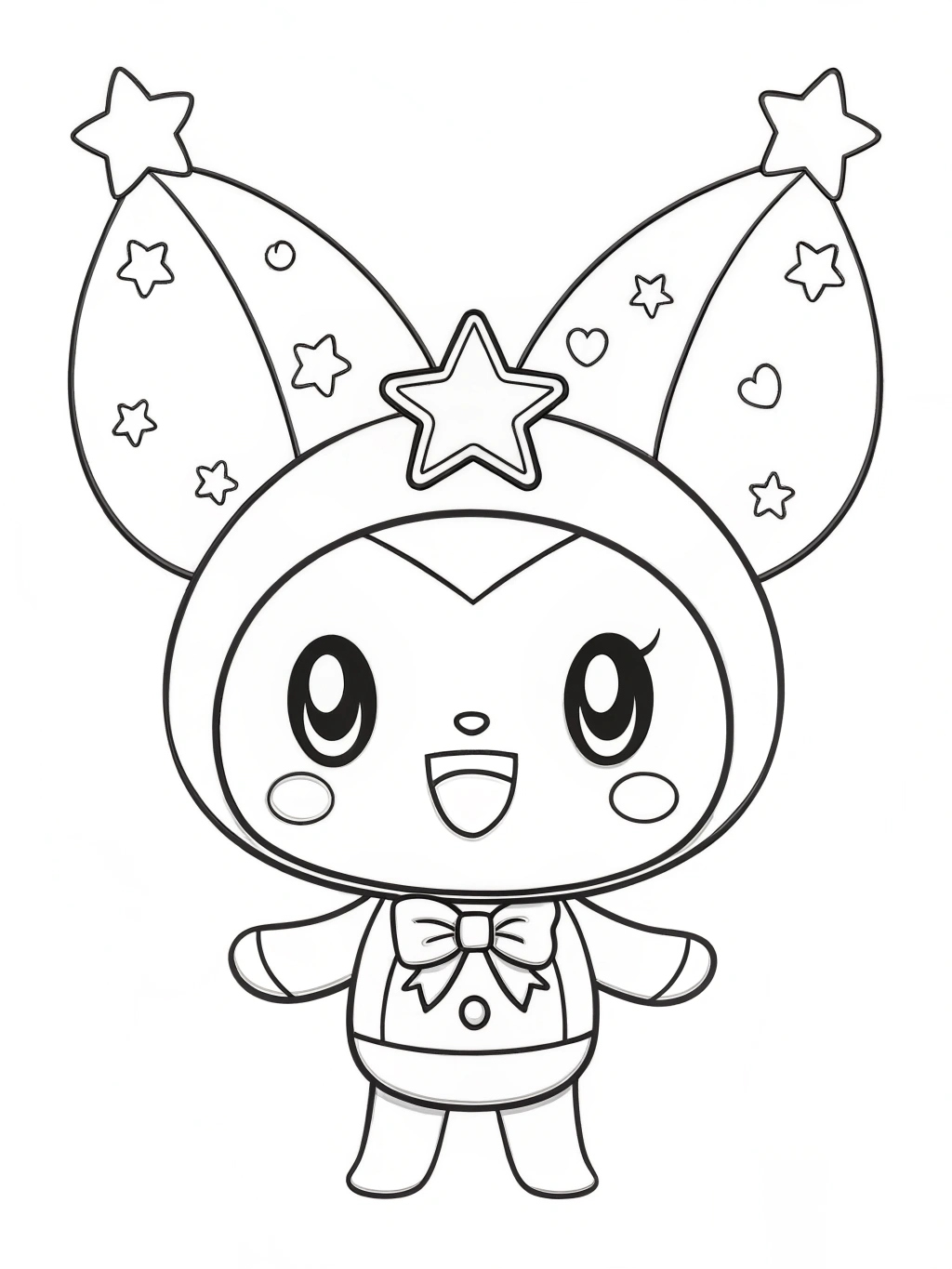 Desenho da Kuromi com chapéu de festa para colorir e imprimir grátis