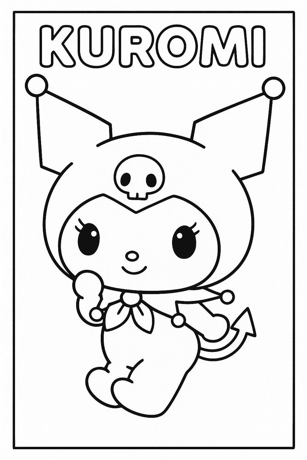 Desenho da Kuromi para colorir com contorno preto e fundo totalmente branco