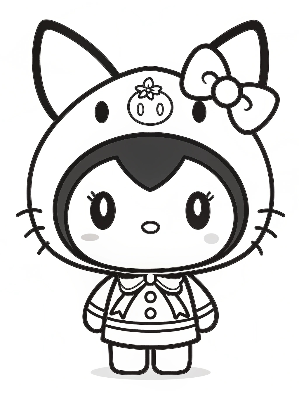 Kuromi vestida de Hello Kitty para colorir desenho fofo e divertido.