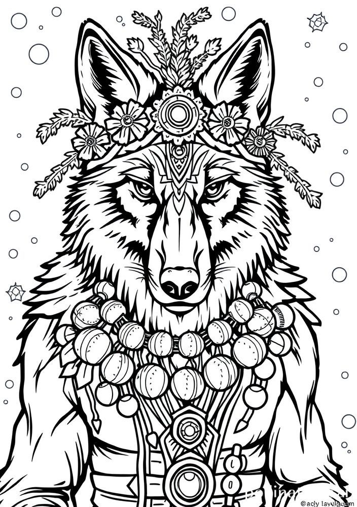 Lobo com adereços de Carnaval para colorir