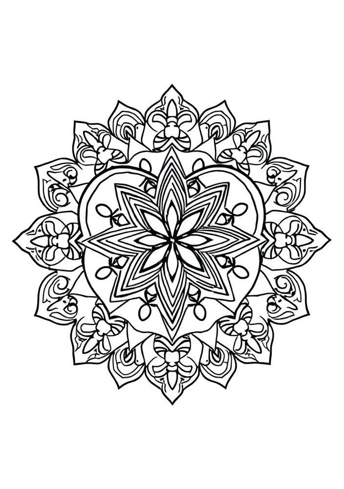 Mandalas com Formas de Corações e Estrelas para Colorir