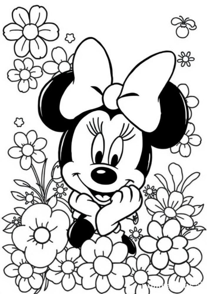 Minnie Mouse com flores para colorir