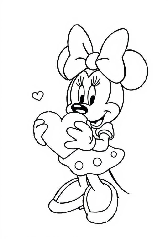 Minnie Mouse com um coração para colorir