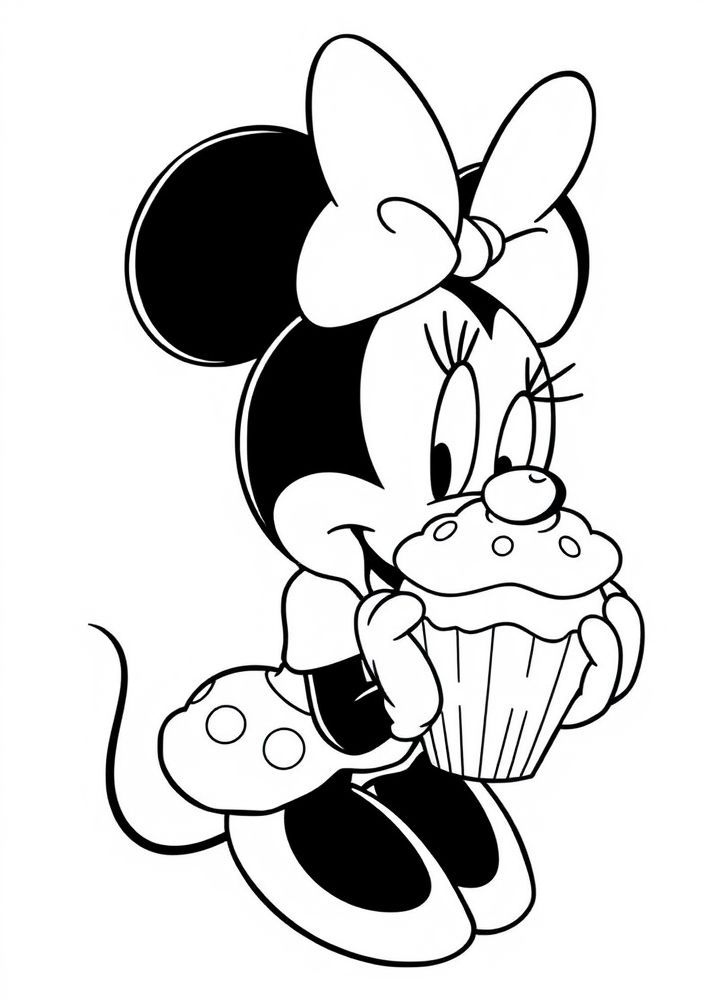 Minnie Mouse com um cupcake para colorir