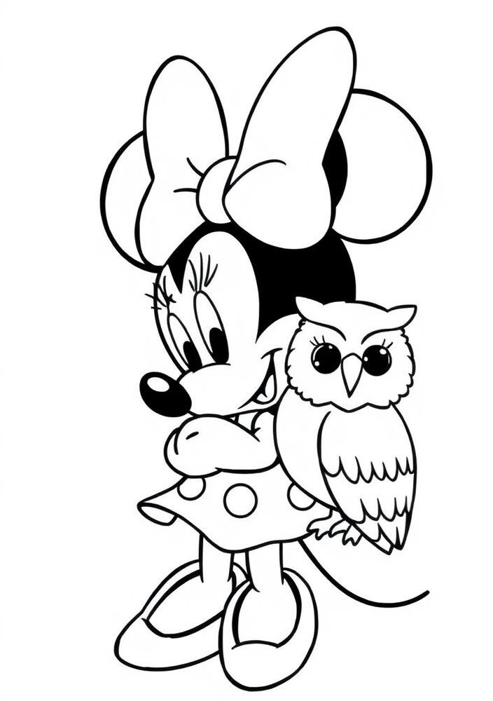 Minnie Mouse e uma coruja para colorir