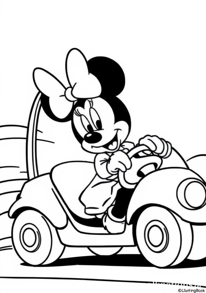 Minnie Mouse no carro para colorir