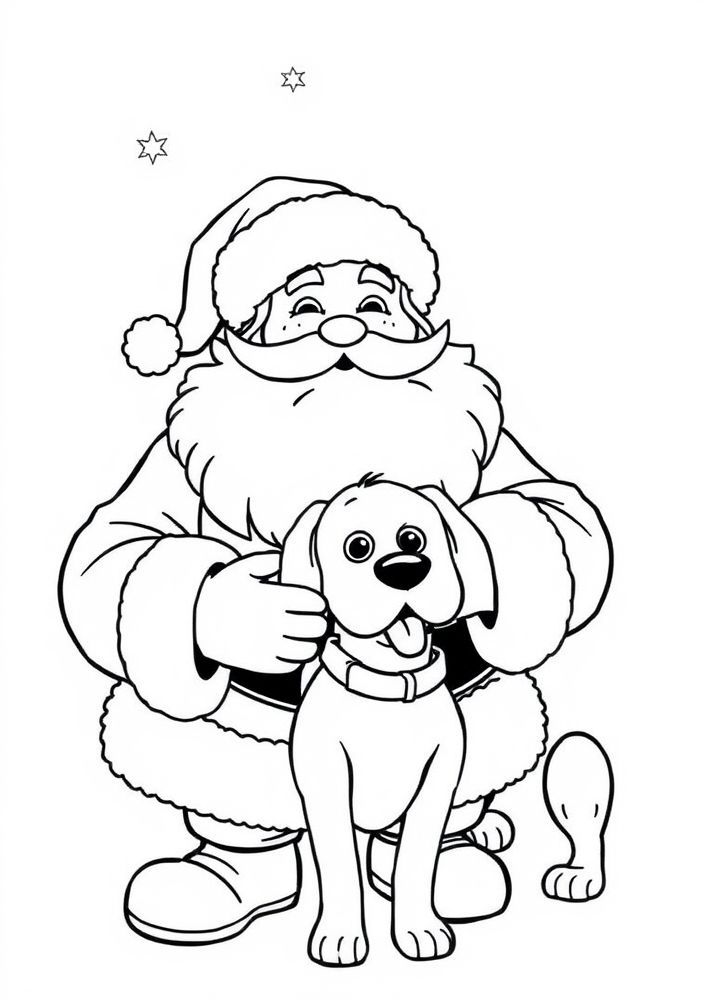 Papai Noel com seu cachorro para colorir
