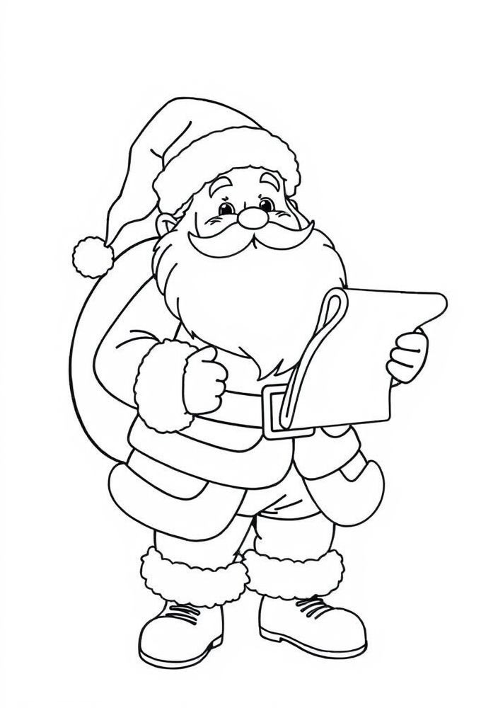 Papai Noel com uma lista de desejos para colorir