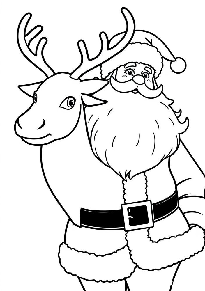 Papai Noel levando uma rena para colorir