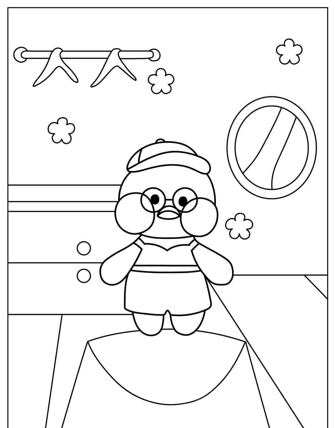 Paper Duck com óculos e boné para colorir e imprimir