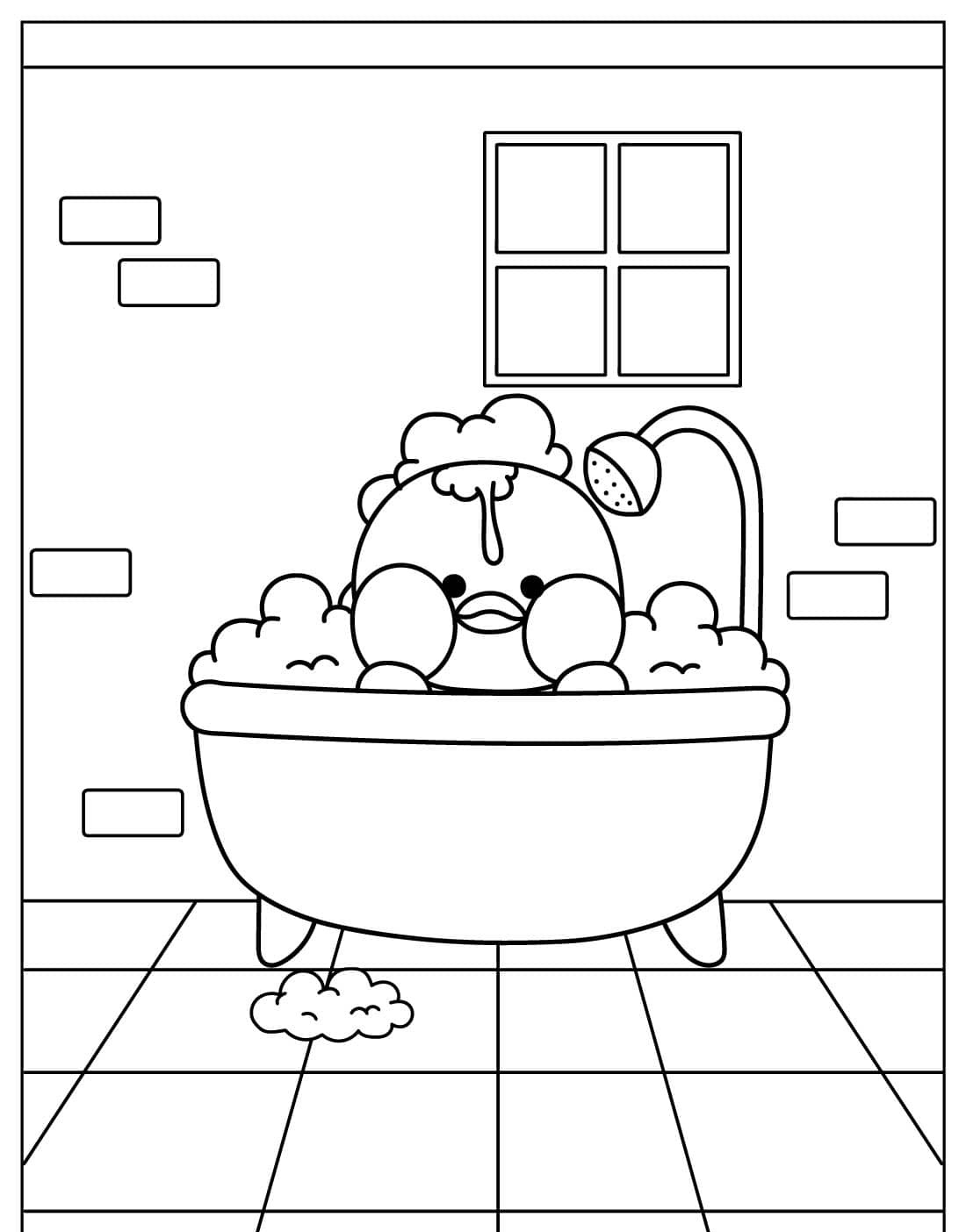 Desenho Paper Duck tomando banho de espuma