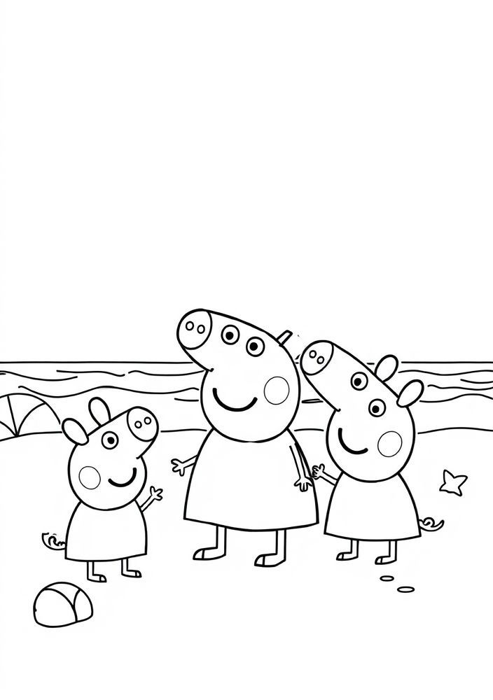 Peppa e amigos em um dia de praia para colorir