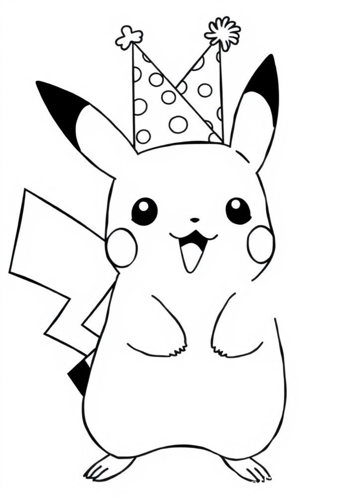 Pikachu com chapéu de festa para colorir