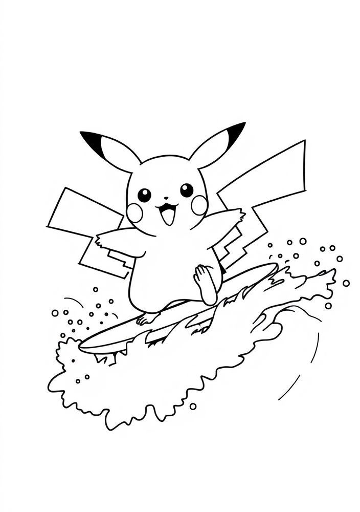 Pikachu surfando uma onda para colorir